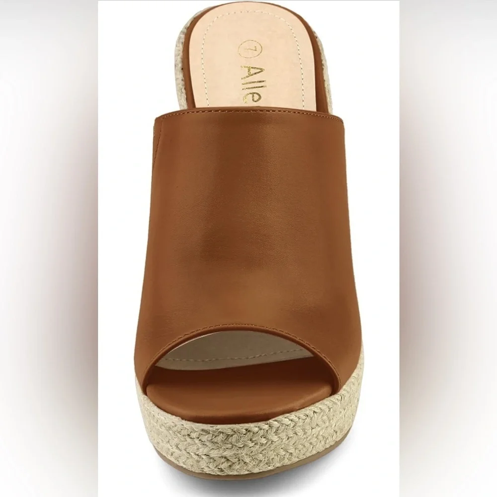 Allegra K Brown Espadrille Platform Wedge Mule Sandals – Size 9